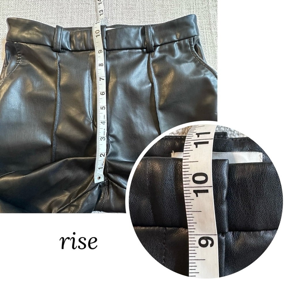 H&M Black Vegan Leather Trousers Coated Pants Faux Straight Leg Women's 6 - Picture 11 of 13